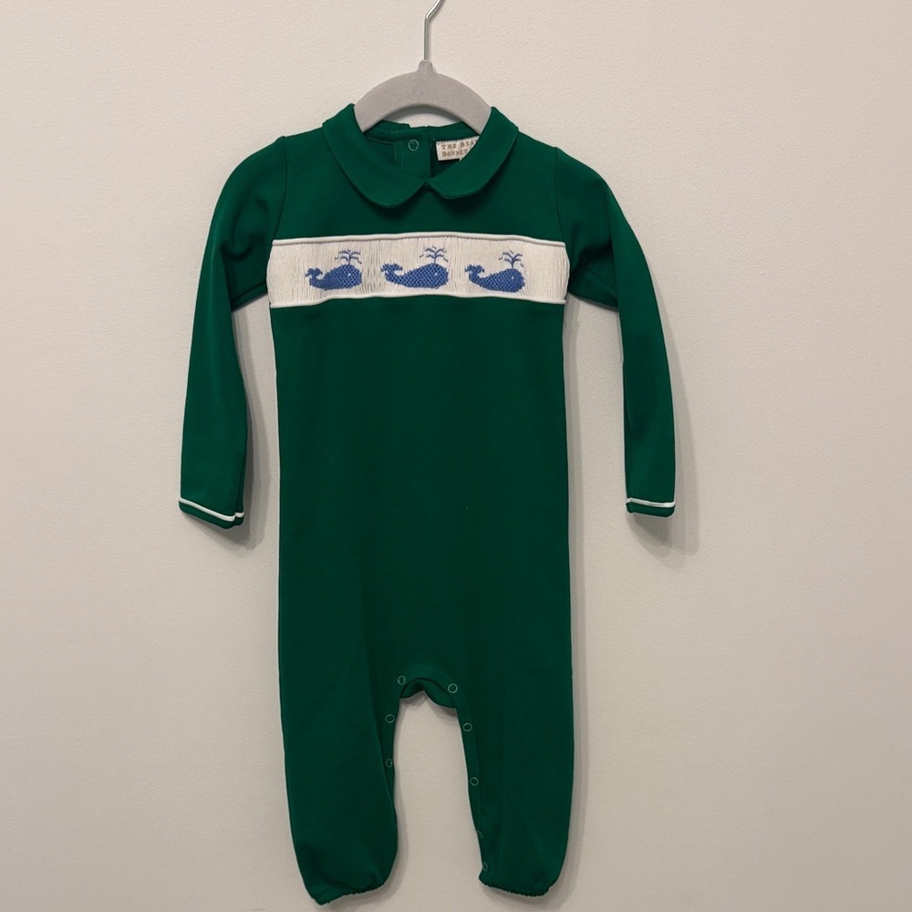 Classic Green Whale Smocked One-Piece